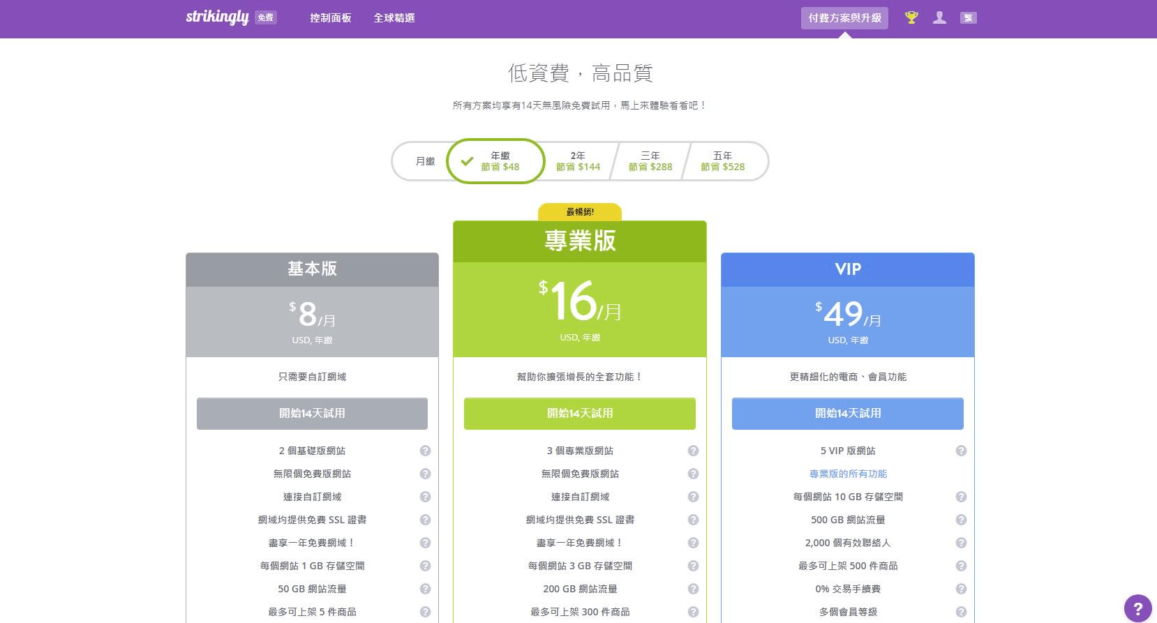 低資費高品質的Strikingly方案 低資費高品質的Strikingly方案